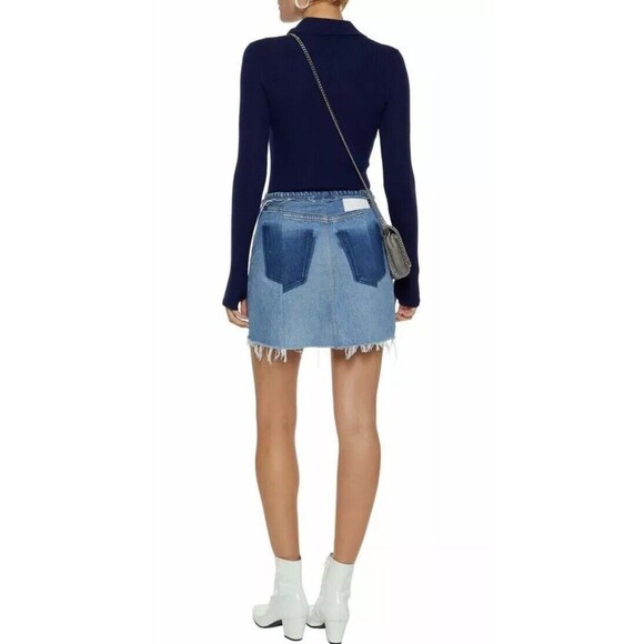 Re/Done RARE Patchwork‎ Denim Distressed Skirt Size 27 /28 - Picture 2 of 12